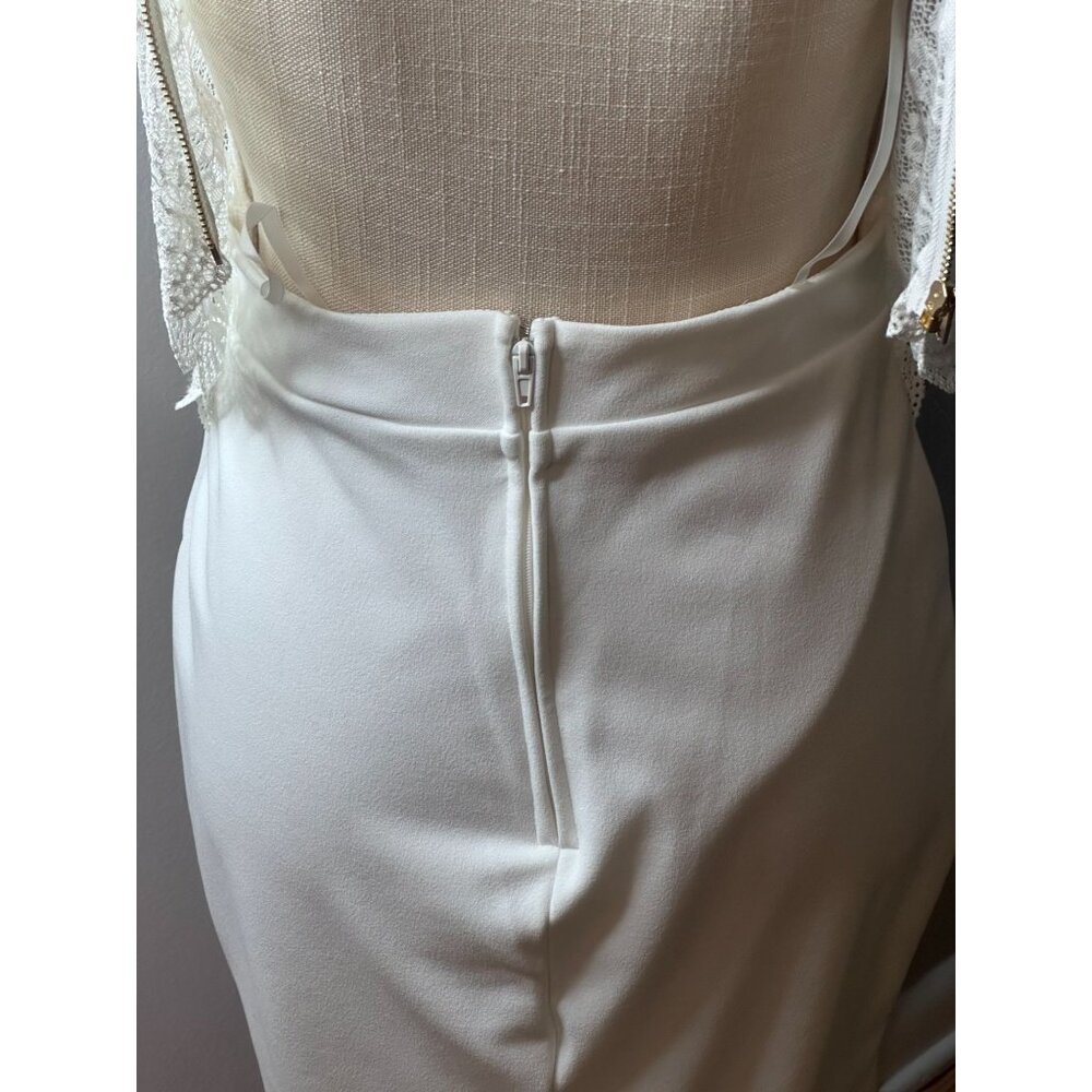 White Spaghetti Strap Lace Back Midi Dress Gold Zipper Formal Wedding Homecoming - Picture 16 of 16
